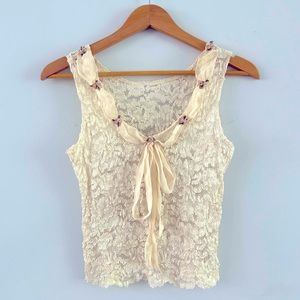 Vintage cream lace sleeveless top with rosebud detail XS/S/0/2